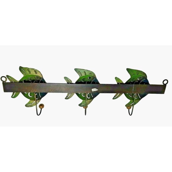 Tropical Fish Metal Wall 3 Hook Blue Green Cabin Cottage Lodge - Picture 5 of 7